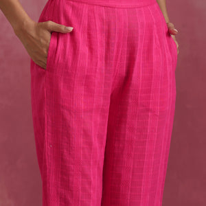 trueBrowns Pink Cotton Dobby Kurta Set