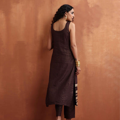 trueBrowns Brown Metallic Straight Kurta Set