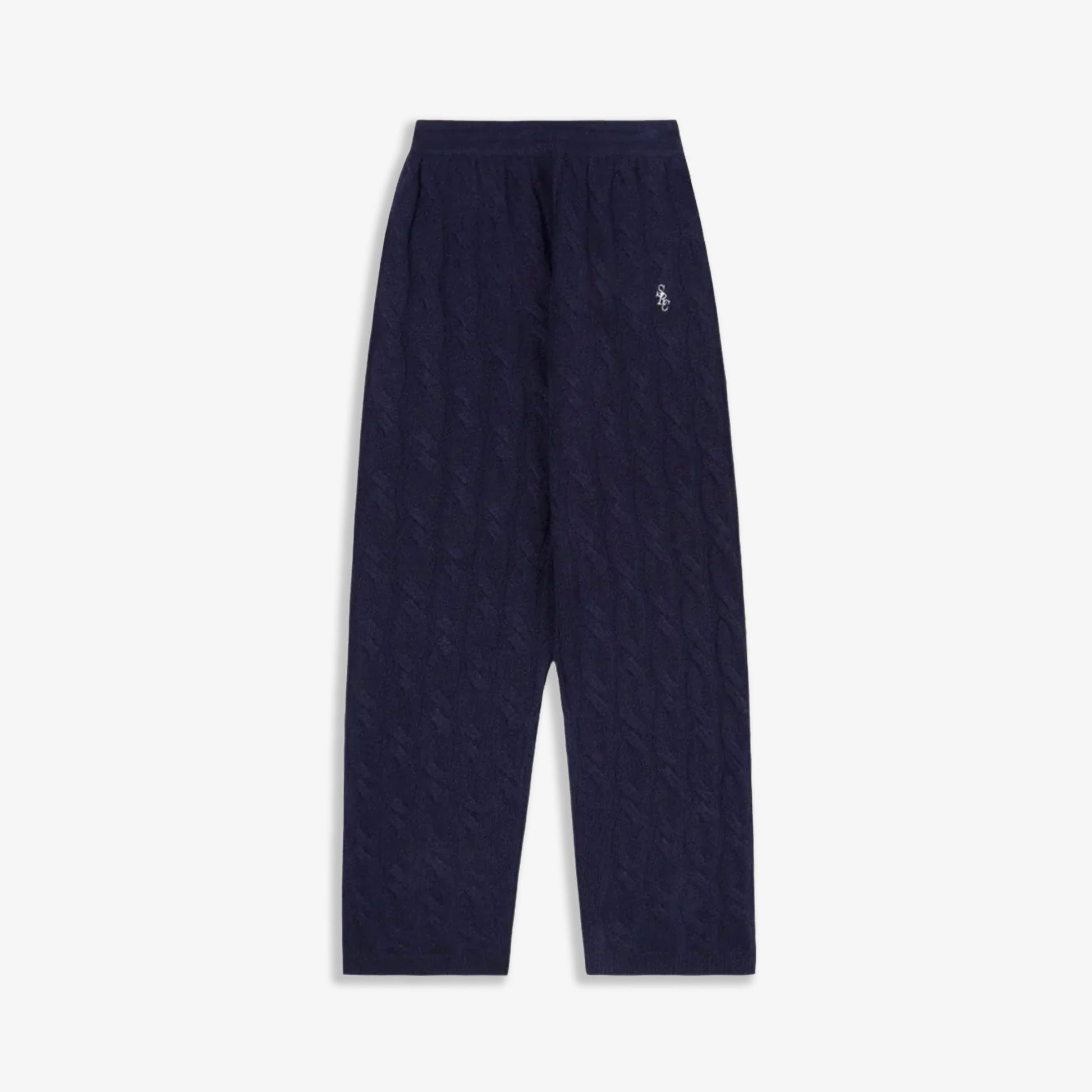 SPORTY & RICH | SRC CABLE-KNIT WOOL CASHMERE TROUSERS { NAVY