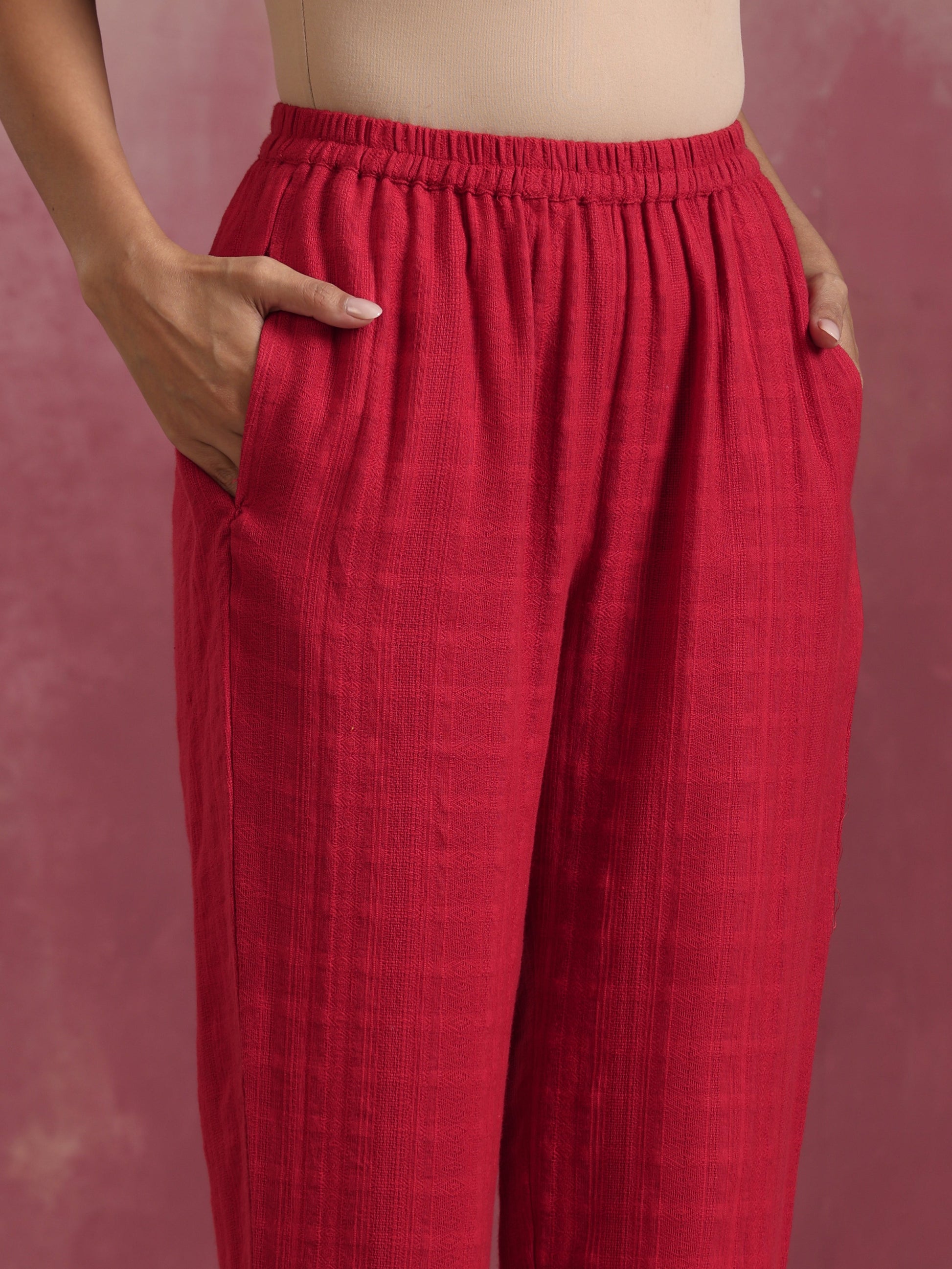 trueBrowns Red Cotton Dobby Co-ord set