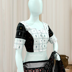 White Black Bomkai Cotton Blouse