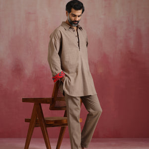 trueBrowns Men's Beige Cotton Co-ord set