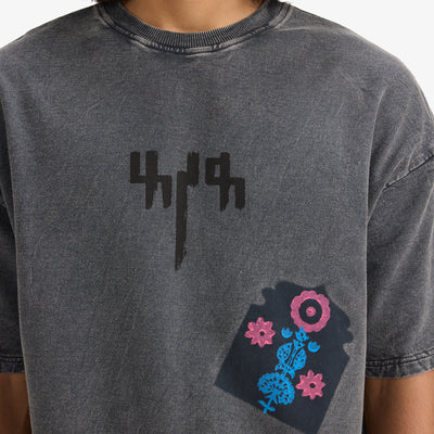 F A R A K | JAROKHA BLOCK PRINT T-SHIRT { GREY/GREY
