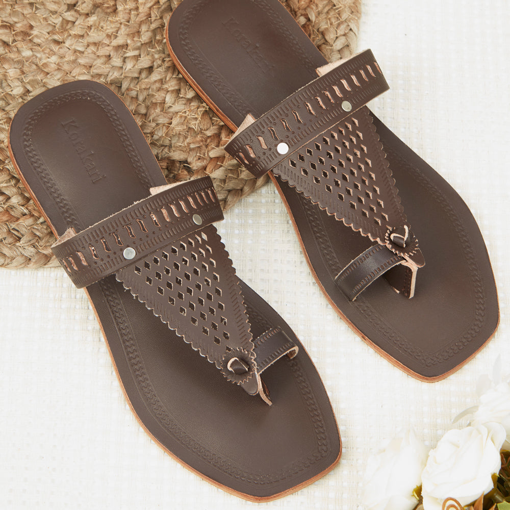 Brown Handstitched Leather Kolhapuri Women Slipper