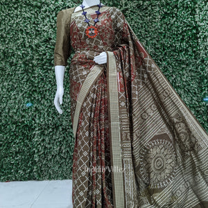 Moss Green with Maroon Odisha Ikat Sambalpuri Silk Saree