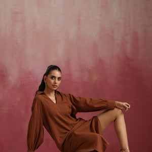 trueBrowns Brown Cotton Dobby Dress