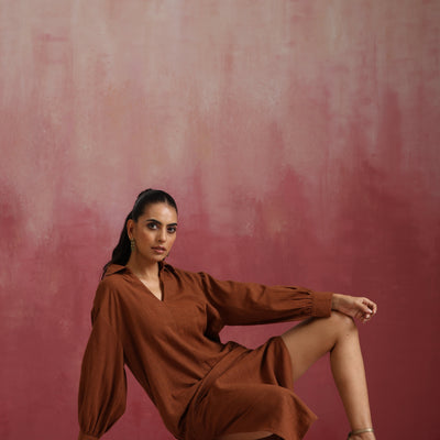 trueBrowns Brown Cotton Dobby Dress