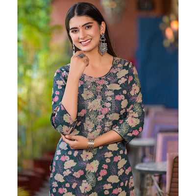 green-floral-printed-pure-cotton-straight-kurti