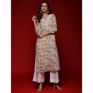 Chikoo Floral Printed Mulmul Cotton Straight Kurti