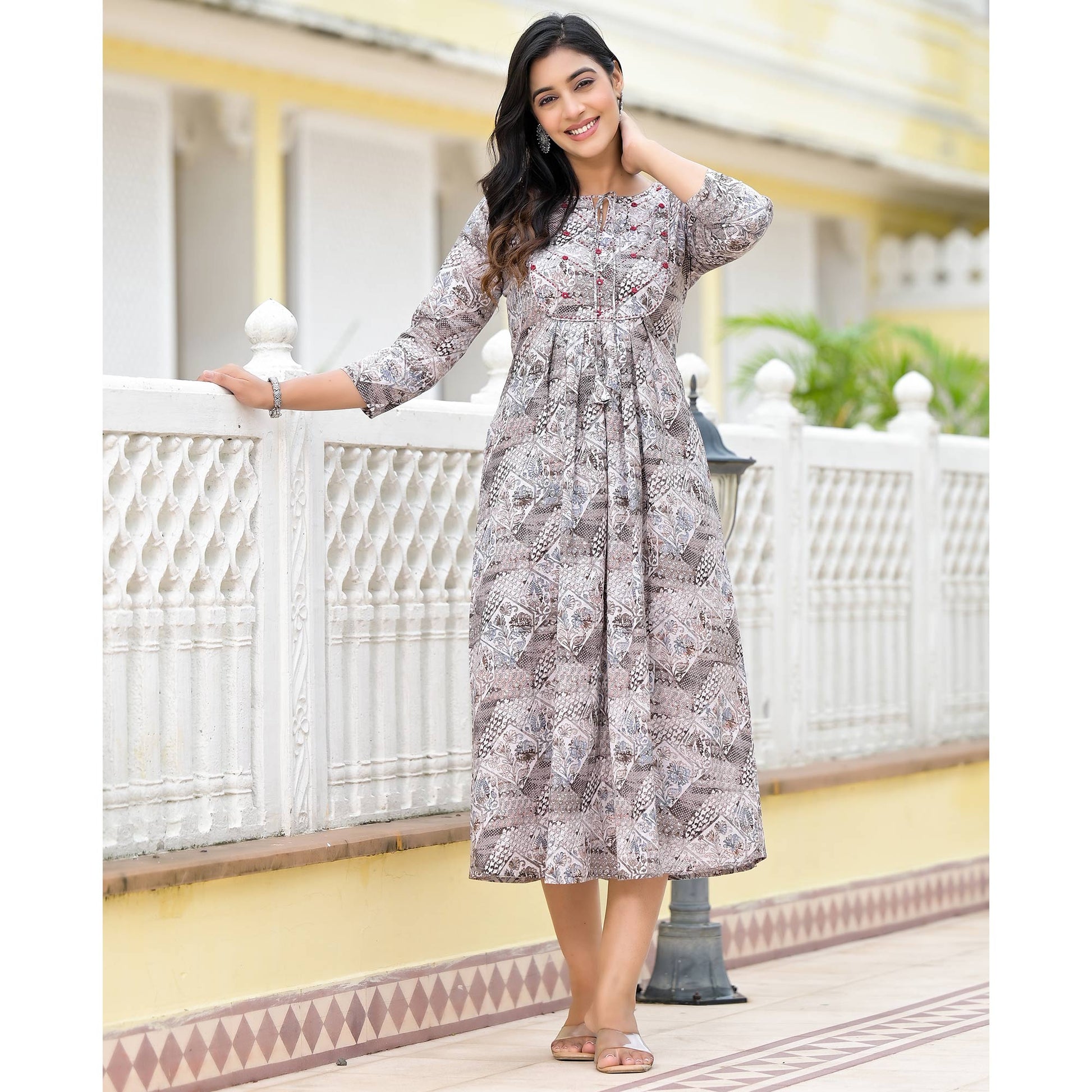 grey-floral-printed-pure-cotton-a-line-dress
