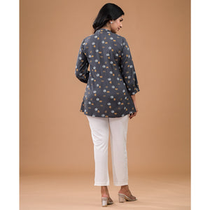 Grey Printed Rayon Top