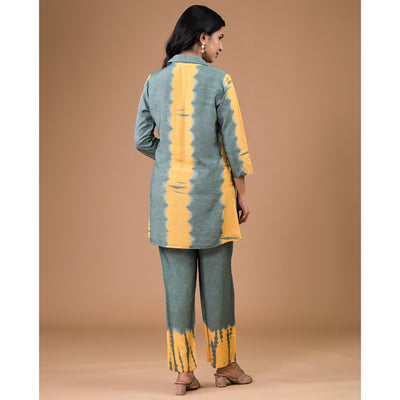 Bottle Green Tie Dye Printed Muslin Co-Ord Set