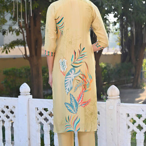 Lime Yellow Sequins Work With Printed Muslin Salwar Suit