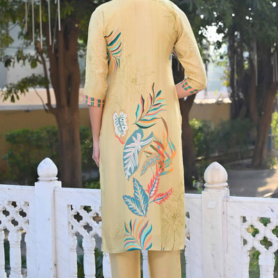 Lime Yellow Sequins Work With Printed Muslin Salwar Suit