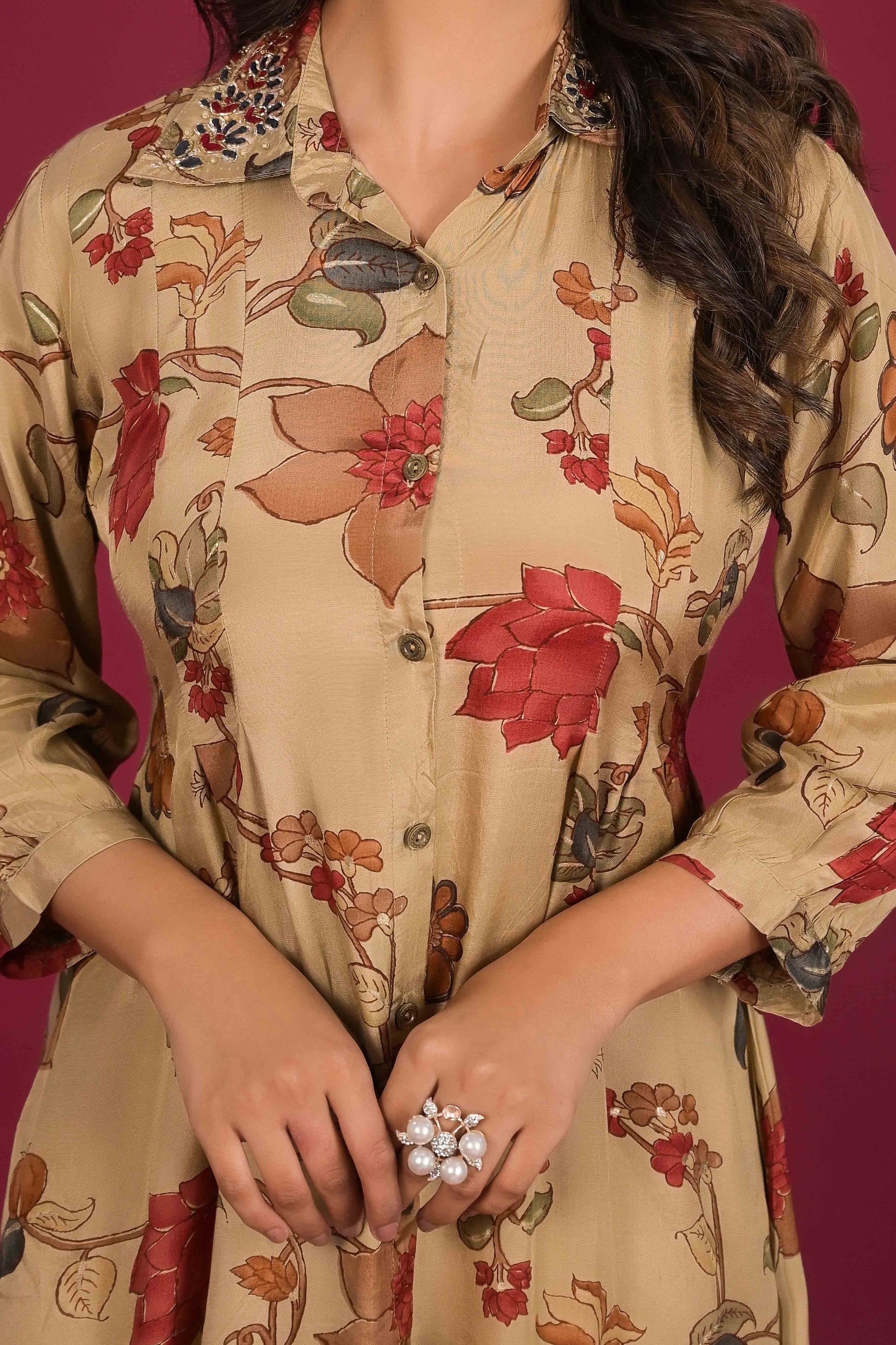 Chikoo Floral Printed Muslin A-Line Dress