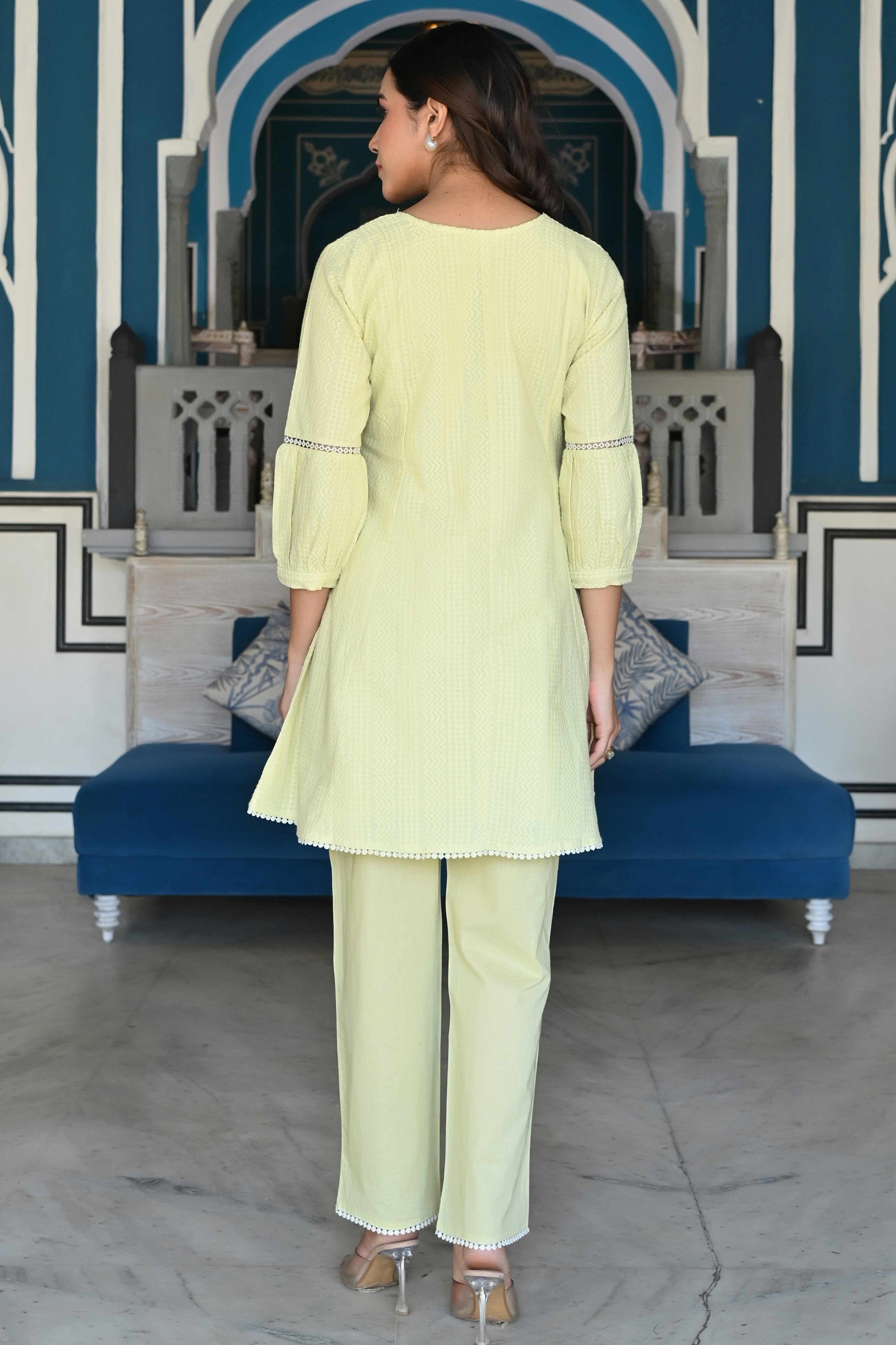 Lemon Yellow Dobby Work Pure Cotton Co-Ord Set