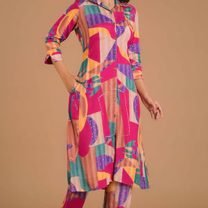 Multicolor Abstract Printed Muslin Co-Ord Set