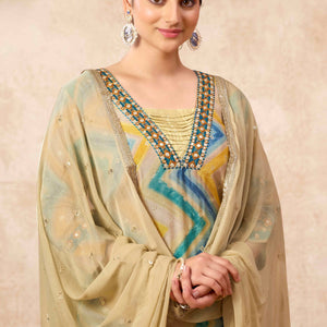 Morpich Embroidery With Printed Muslin Straight Salwar Suit