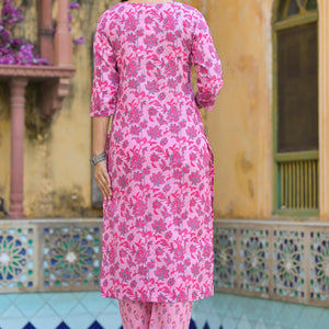 Blush Pink Floral Printed Pure Cotton Straight Salwar Suit