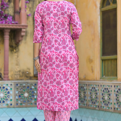 Blush Pink Floral Printed Pure Cotton Straight Salwar Suit