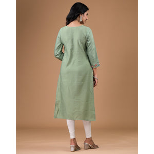 Mint Green Yoke Embroidered Viscose Straight Kurti