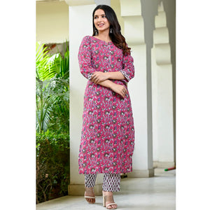 Magenta Purple Floral Printed Pure Cotton Salwar Suit