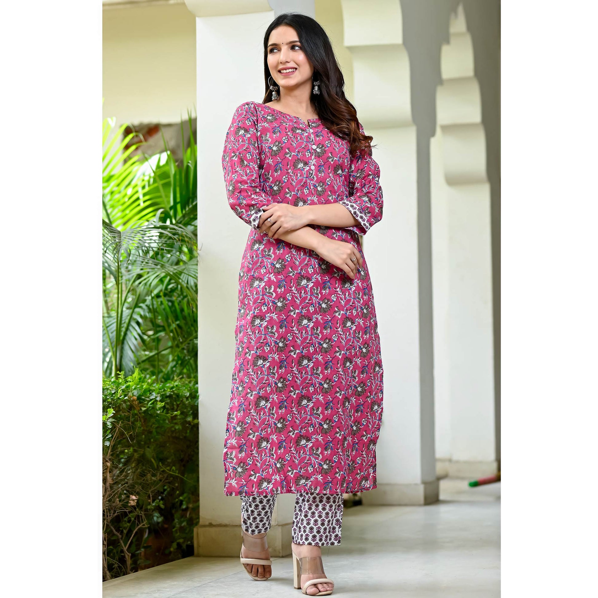 Magenta Purple Floral Printed Pure Cotton Salwar Suit