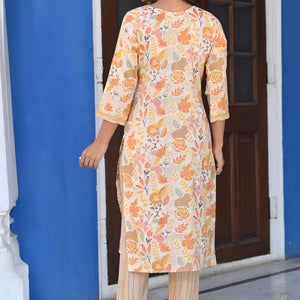 Cream & Yellow Floral Foil Printed Rayon Salwar Suit