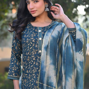 Morpich Blue Floral Foil Printed Rayon Salwar Suit