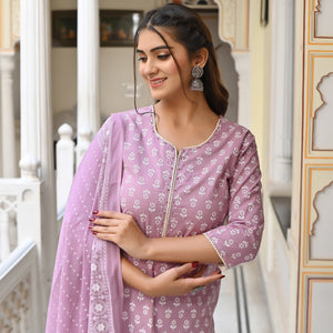Lavender Jaipuri Printed Pure Cotton Salwar Suit
