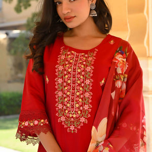 Maroon Floral Embroidered Chanderi Silk Salwar Suit