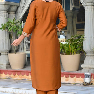 Brown Sequins Embroidered Viscose Salwar Suit