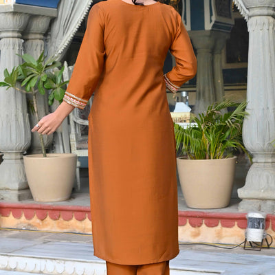 Brown Sequins Embroidered Viscose Salwar Suit