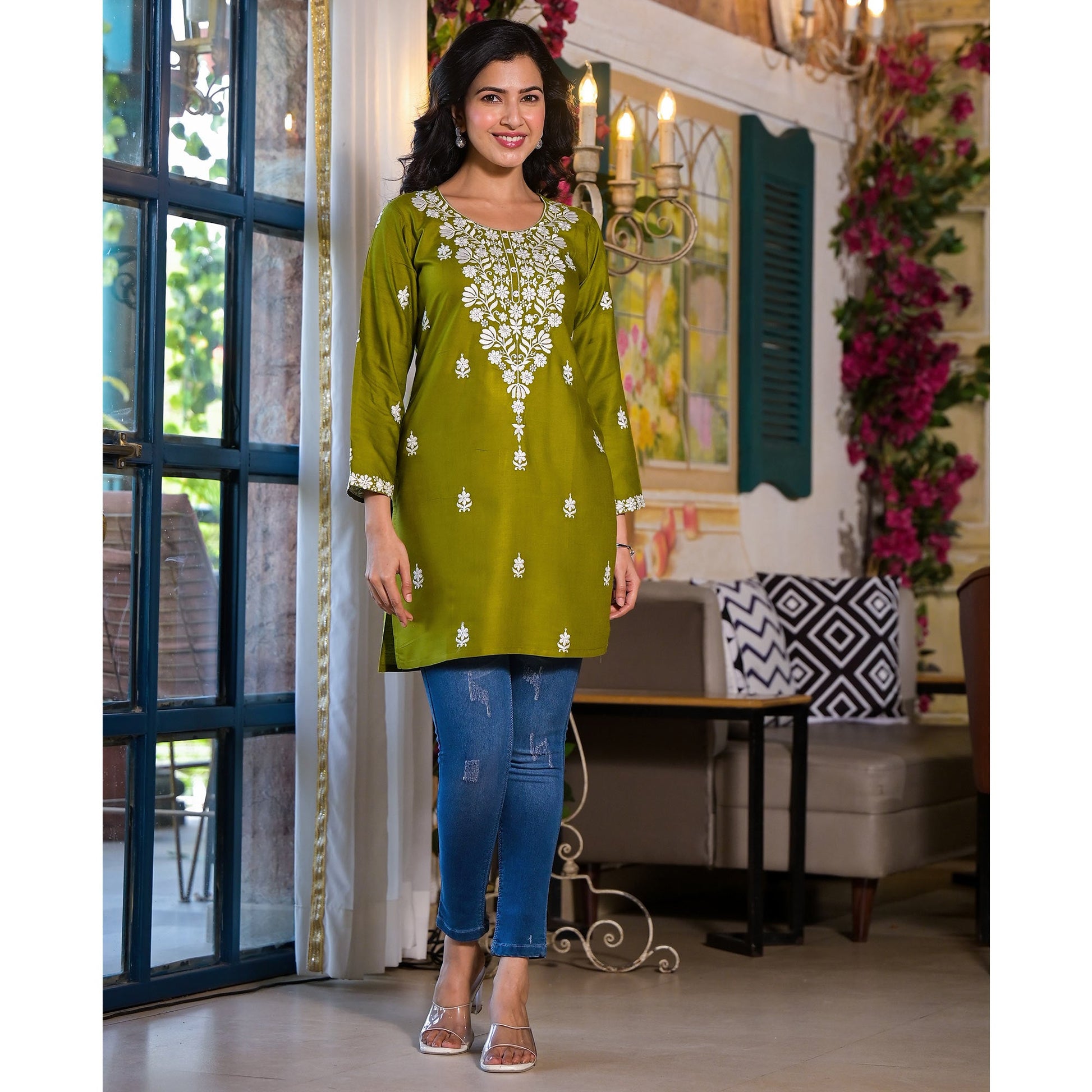 green-embroidered-rayon-straight-top
