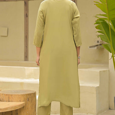 Light Chikoo Floral Embroidered Rayon Salwar Suit