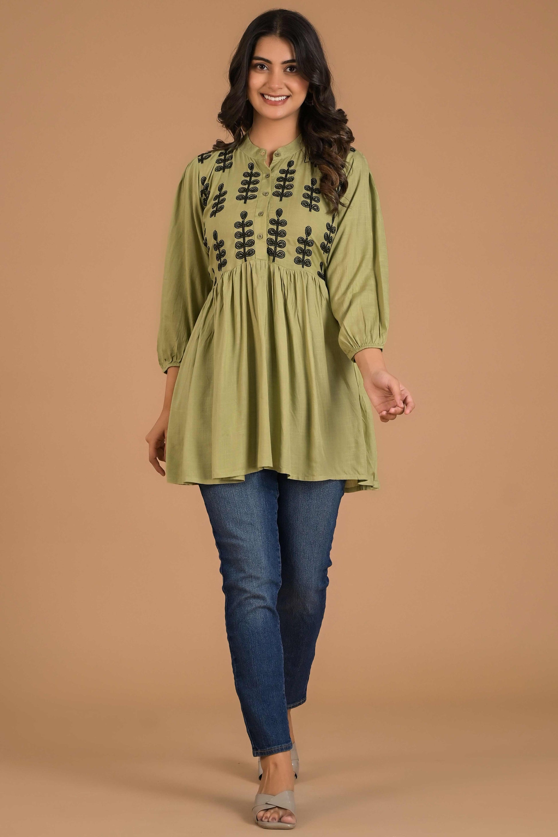 green-embroidered-cotton-slub-top