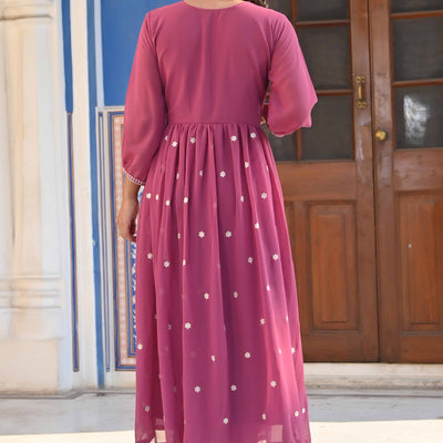 Mauve Floral Embroidered Georgette Front Slit Salwar Suit