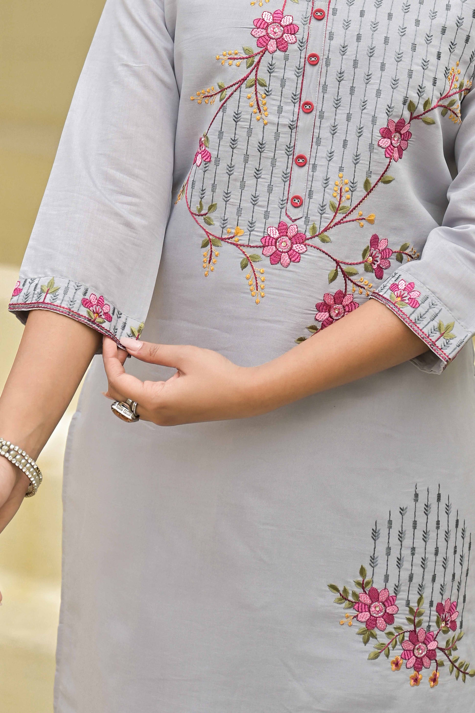 grey-floral-embroidered-chanderi-straight-kurti-with-handwork