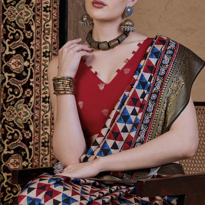 Multicolor Geometric Printed Viscose Saree
