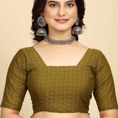 Mehendi Green Striped Zari Woven Chiffon Saree With Tassels