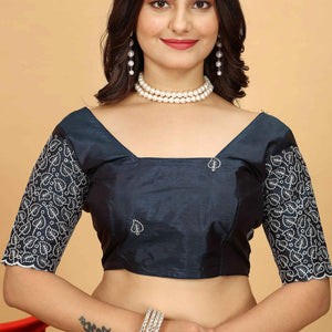 Dark Grey Swarovski Work Paper Silk Saree With Embroidery Zari Border