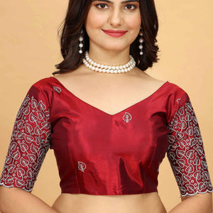 Maroon Swarovski Work Paper Silk Saree With Embroidery Zari Border