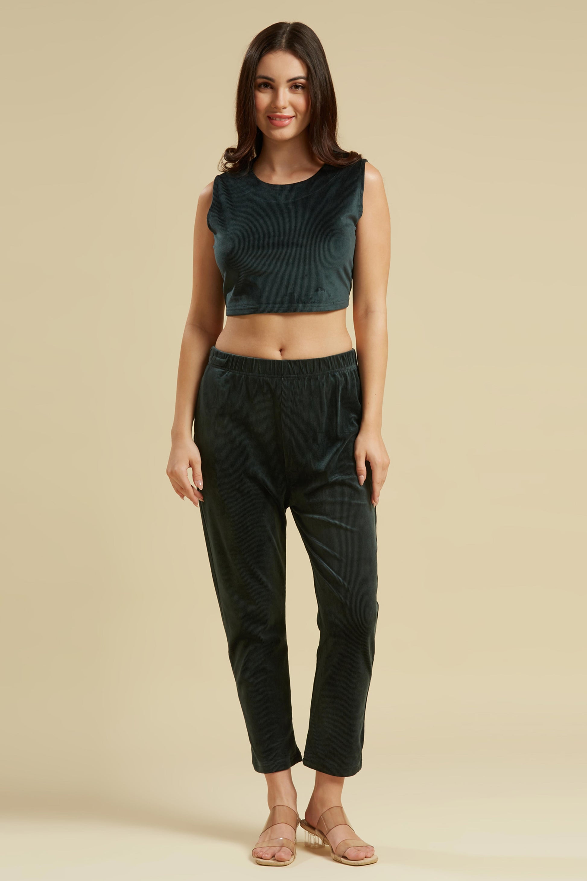 green-embroidered-velvet-front-slit-top-bottom-set
