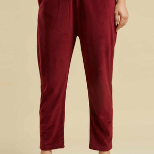 Maroon Embroidered Velvet Straight Salwar Suit