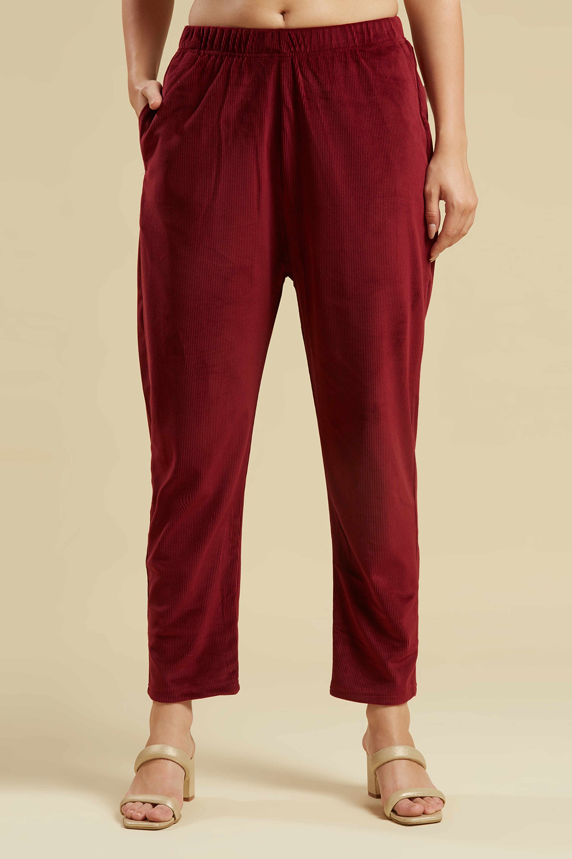 Maroon Embroidered Velvet Straight Salwar Suit