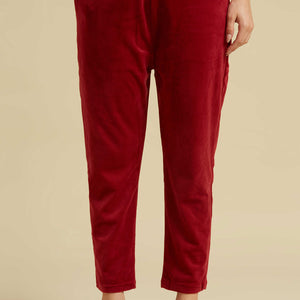 Maroon Embroidered Velvet A-Line Top Bottom Set