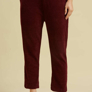 Maroon Woven Woolen A-Line Top Bottom Set