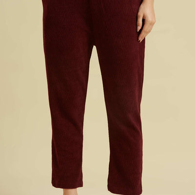 Maroon Woven Woolen A-Line Top Bottom Set