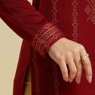 Maroon Woolen Straight Kurti