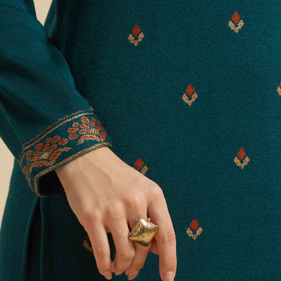 Dark Teal Woolen Straight Kurti